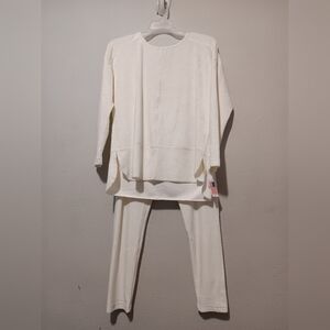 SNOSKINS Velvet Set Top-Pant Ivory SzM Pullover Vneck Elastic Waist Band Pants